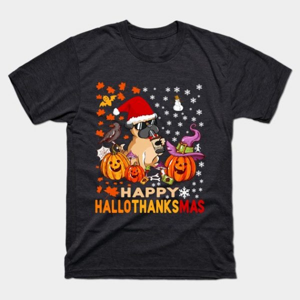 Funny Bulldog Halloween And Merry Christmas Happy Hallothanksmas