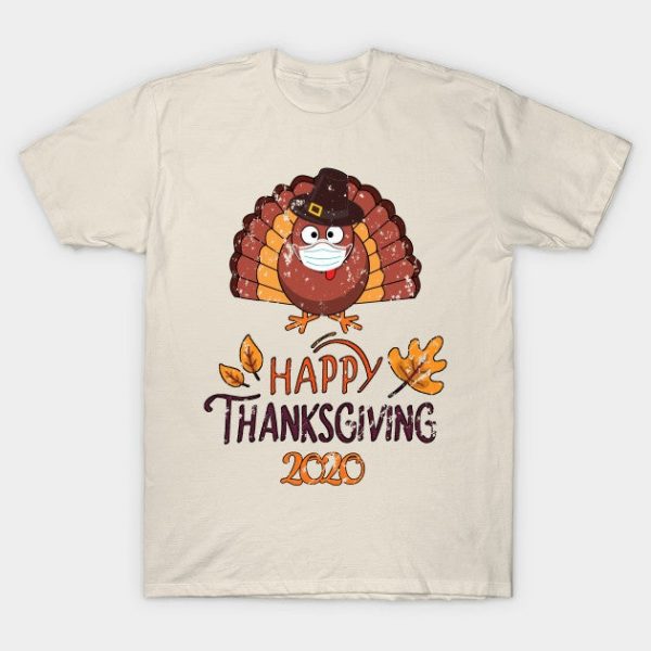Happy Thanksgiving 2020 - Funny Mask Wearing Turkey - Gift for Thanksgiving Day - Multi Color Lettering & Design - Distressed Look