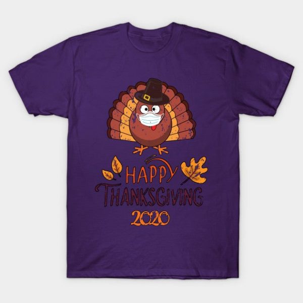 Happy Thanksgiving 2020 - Funny Mask Wearing Turkey - Gift for Thanksgiving Day - Multi Color Lettering & Design - Distressed Look