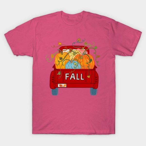 Fall Pumpkin Truck Red Vintage Old Pickup with Pumpkins